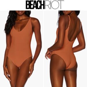 Beach Riot Reese Rib One Piece Swimsuit Sz L in Carmel Brown Copper $148 NWT